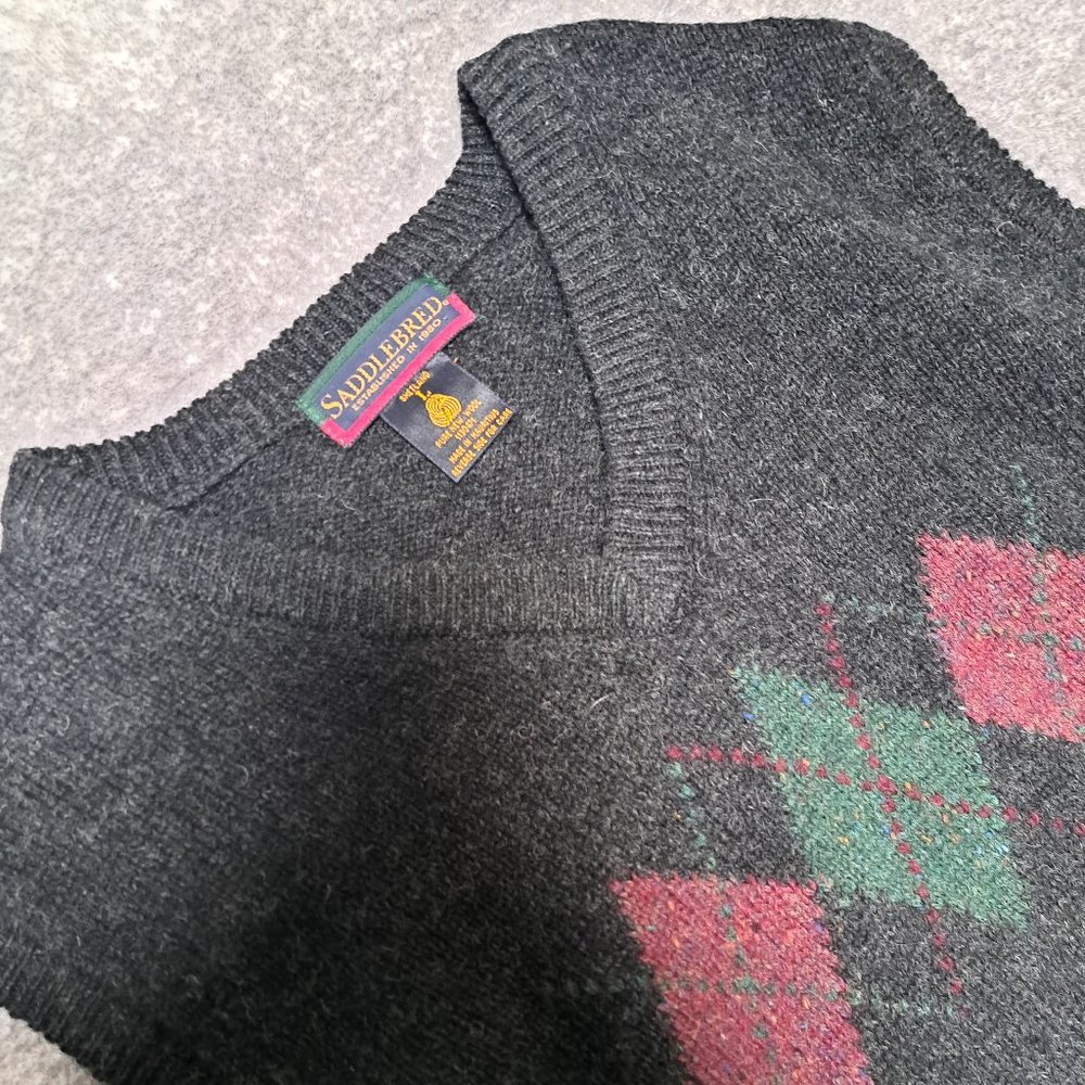 Saddlebred Men's Pure New Wool Vest - Size L - Gray w/ Geometric Pattern